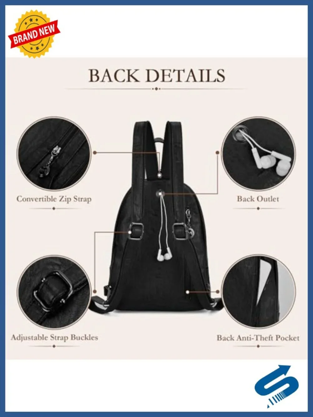 Small Convertible PU Leather Backpack Purse for Women - Sling Bag